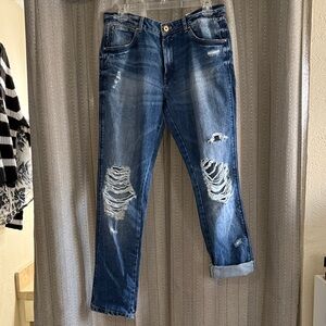 Zara Women’s Relaxed Fit Distressed Jeans - Blue